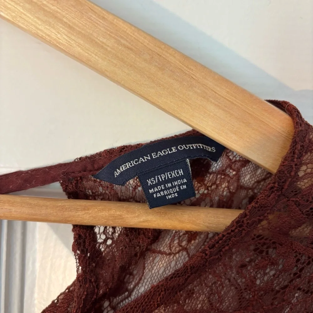 American Eagle Outfitters Brown Lace Longsleeve Top Boho Festival Concert XS - Picture 3 of 5